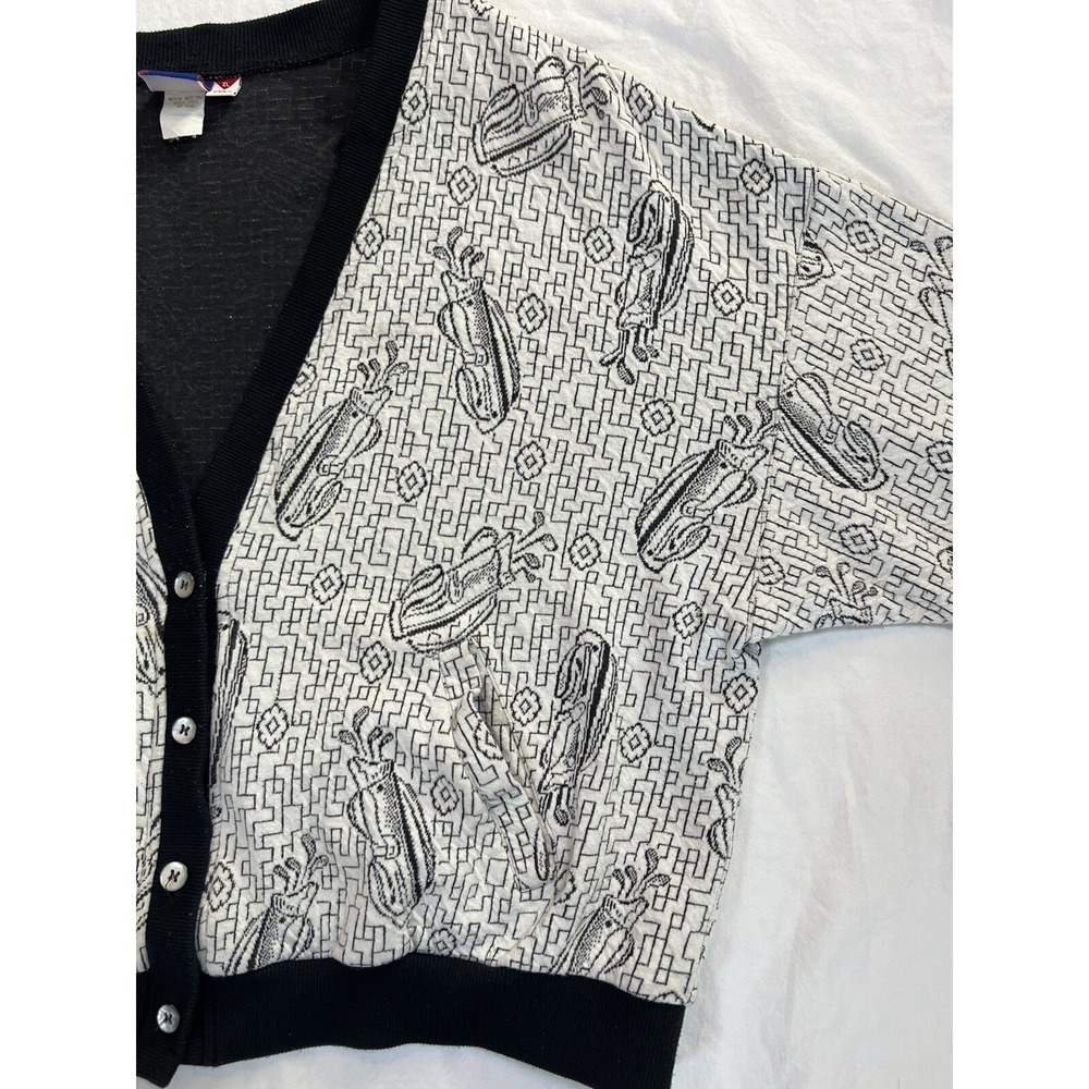 90s Golf Cardigan Made In USA Grandma | White Black‎ | Size XL - Picture 4 of 16